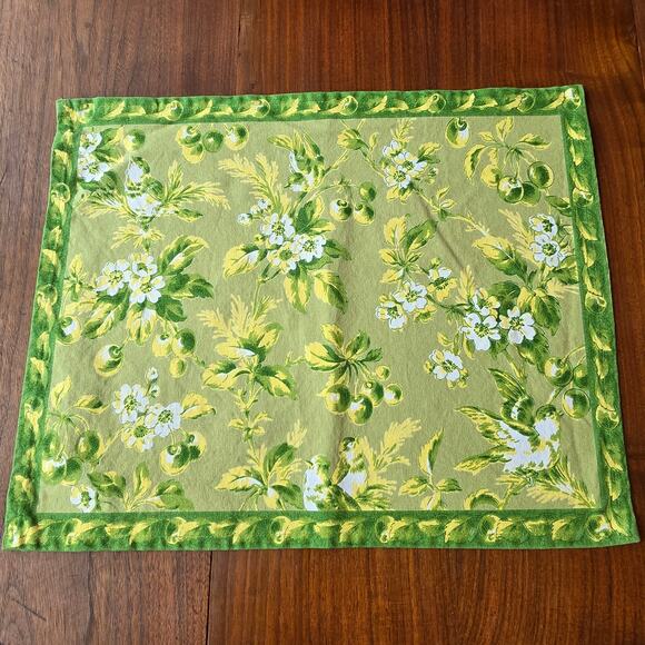 April Cornell 8 Placemats Green Yellow Birds Cherries Blossoms French Country - Picture 1 of 14